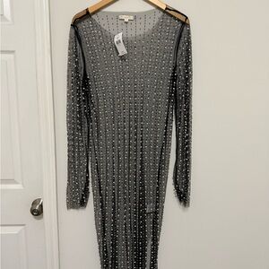 Elegant Black and Silver Sheer Beaded Dress